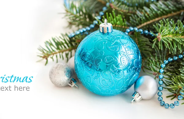 Turkuaz ve gümüş Noel süsler kenarlık — Stok fotoğraf