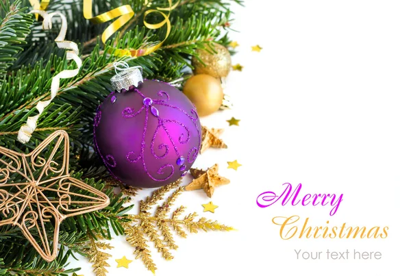 紫と金色のクリスマスの飾り枠 — ストック写真