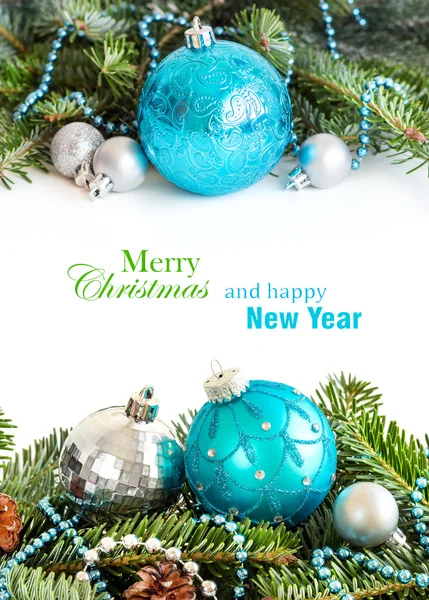 Turquoise en zilveren Kerst ornamenten grens — Stockfoto