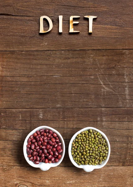 Azuki and mung beans and word Diet — Stock Photo, Image