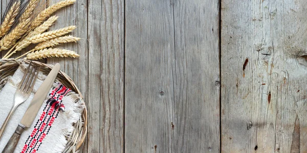 Vintage fork and knife and wheat — Stock Photo, Image