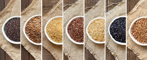 Collage de diferentes cereales Imágenes de stock libres de derechos