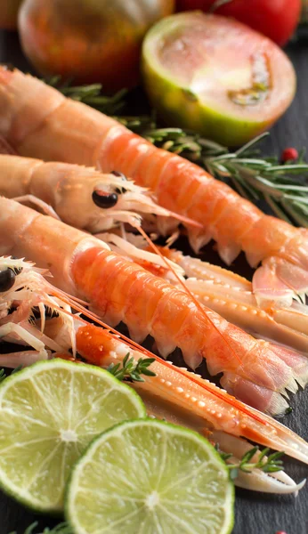 Ruwe langoustines met groenten en kruiden — Stockfoto