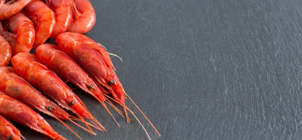 Camarones crudos sobre fondo oscuro — Foto de Stock