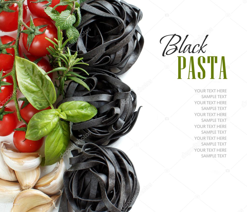  Black Tagliatelle pasta with cherry tomatoes, garlic and  herbs