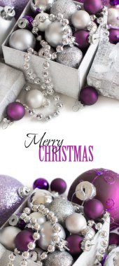 Gümüş ve mor Noel süsler kenarlık 
