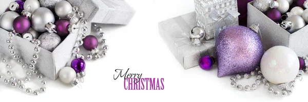 Plata y púrpura adornos de Navidad — Foto de Stock
