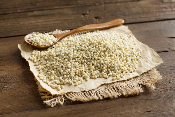 Bir kaşık beyaz sorgum tahıl