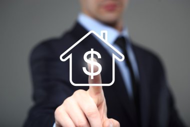 işadamı simgesi lodge tıklatır. dolar işareti. Sanal ekran