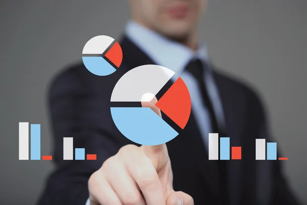 Buscahombre de negocios lupa lupa lupa gráfico web botón de diagrama — Foto de Stock