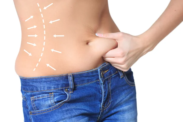 Kız tarafı ve karın yağ ile. Çizim okları.