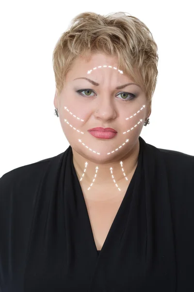 Retrato de mulher gorda com flechas no rosto — Fotografia de Stock