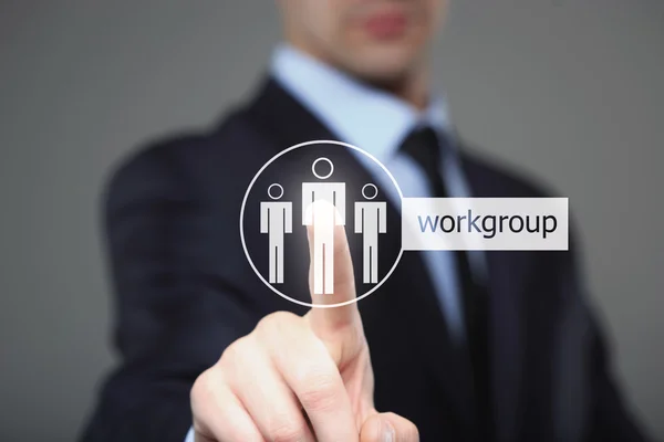 Businessman touch button interface workgroup icon — Stock Photo, Image