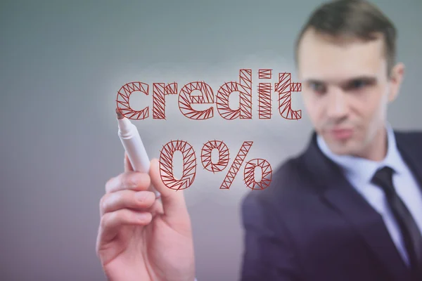 Businessman writing on glass board - credit 0. red marker — Stockfoto