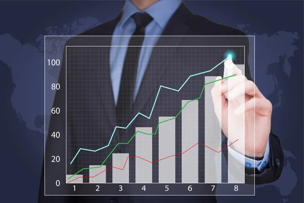 Hombre de negocios dibujo gráfico, estrategia de negocio como concepto — Foto de Stock