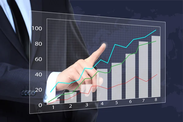 Empresario tocando un gráfico que indica crecimiento. concepto de negocio — Foto de Stock