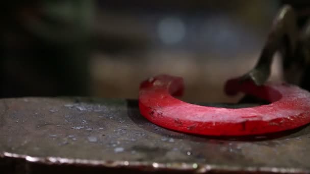 Le forgeron dans une forge forge un fer à cheval 