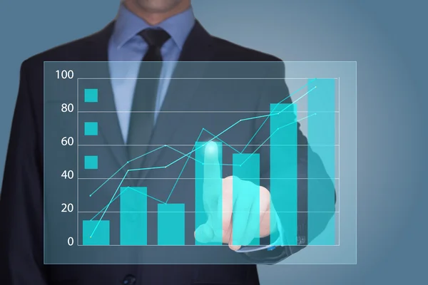 Empresario tocando un gráfico que indica crecimiento. concepto de negocio — Foto de Stock