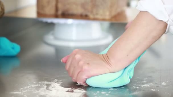 Украшение для десерта из сахарной мастики — стоковое видео
