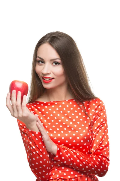 Mulher comer maçã vermelha — Fotografia de Stock