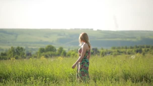 Girl goes on a rural road. — Stock Video