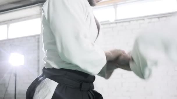 Atleten in een kimono aan te tonen de martial arts technieken. martial arts — Stockvideo