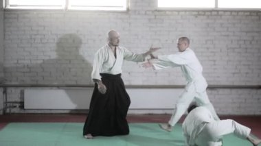 Dövüş sanatları teknikleri gösteren bir kimono sporcularda. Dövüş sanatları