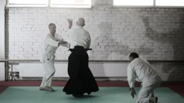 Dövüş sanatları teknikleri gösteren bir kimono sporcularda. Dövüş sanatları