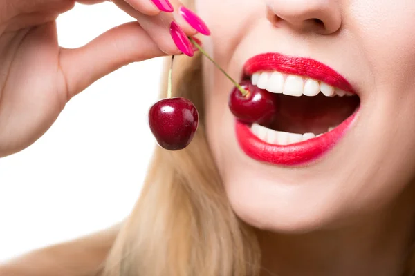 여자 입술과 혀 두 열매를 핥 아 — 스톡 사진