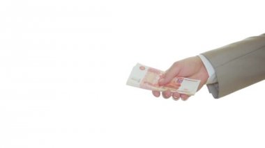 Ruble için dolar döviz. iki işadamları banknotlar alışverişi. nakit