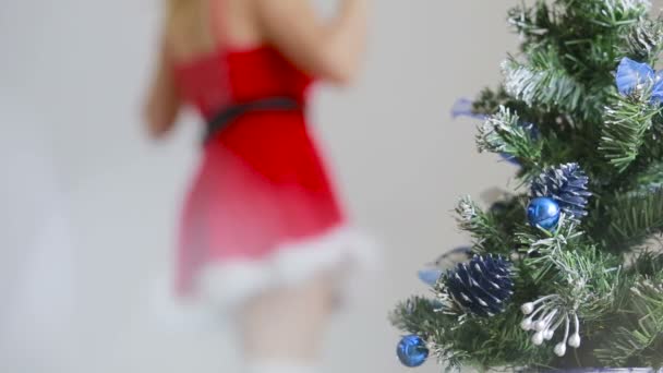 Sexy Santa meisje streelt zelf. Sex spellen. erotische dans — Stockvideo