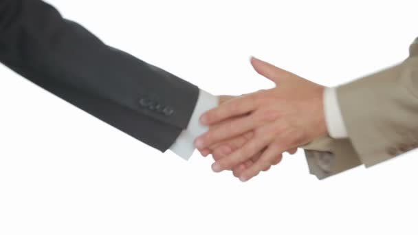 Kunden drar sin hand från chefen. affärsman tog den mans hand — Stockvideo