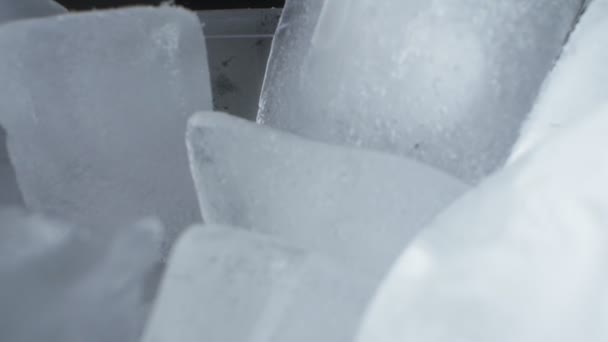 非常に詳しい話です。プラスチック製の透明な容器の中の氷のキューブ — ストック動画