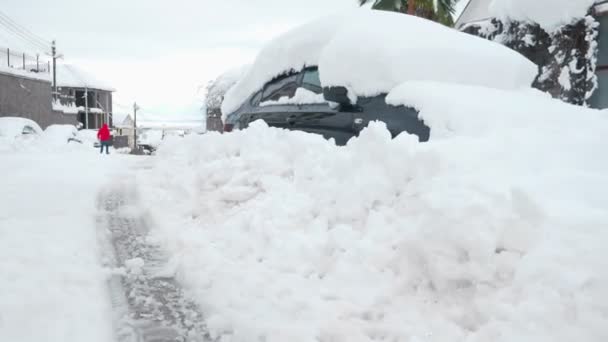 Neve descongelada e lama na estrada close-up. consequências da neve — Vídeo de Stock