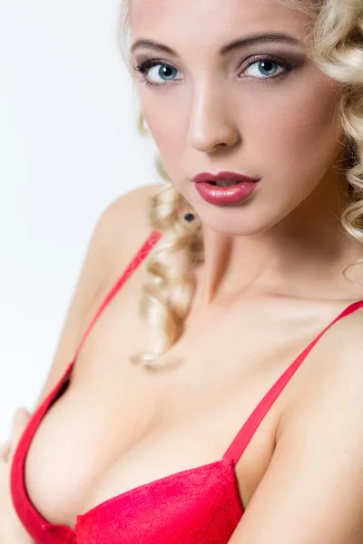 Sexy blond kobieta w koronkowy — Zdjęcie stockowe