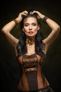 Bir güzel steampunk kadın portresi