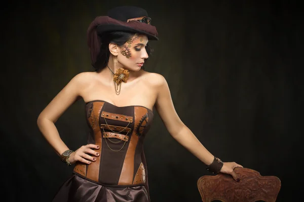 아름 다운 steampunk 여자의 초상화 — 스톡 사진