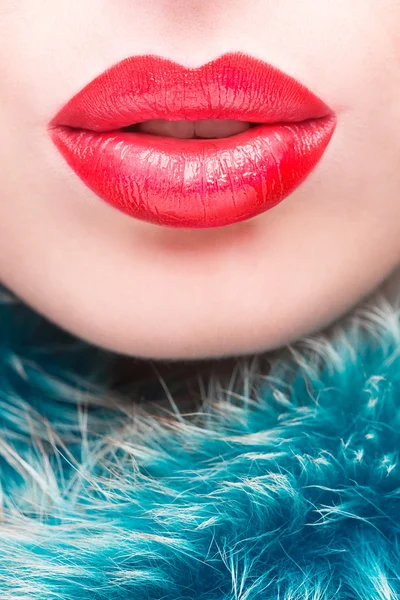 Labios sexys. Belleza rojo labio maquillaje detalle . —  Fotos de Stock