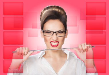 aggressive woman with a pointer. concept clipart