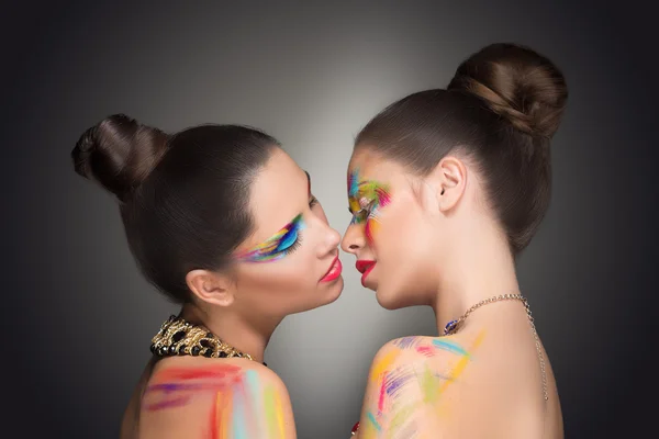 Dívky. make-up barevné malování malování, — Stock fotografie