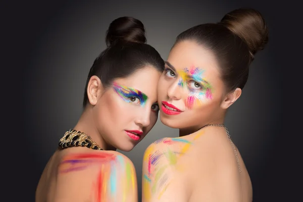 Girls. make-up colour paint painting, — Stock Photo, Image