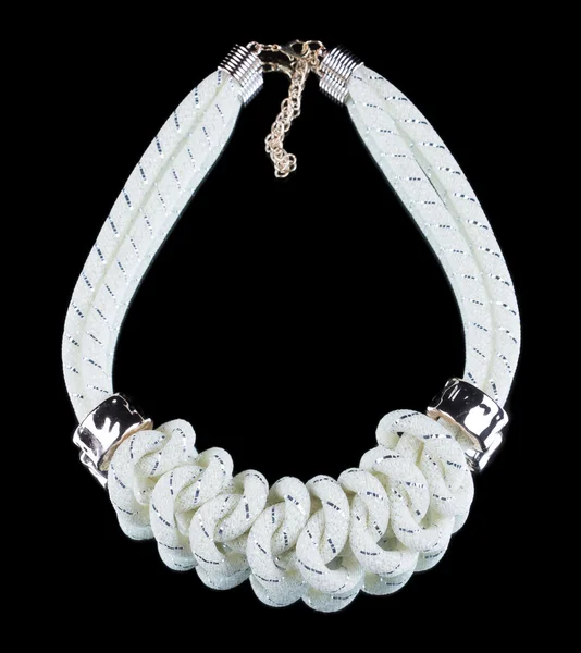 White Rope Necklace. on black background — Stock Photo, Image