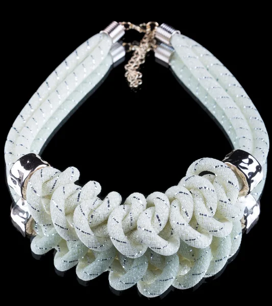 White Rope Necklace. on black background — Stock Photo, Image