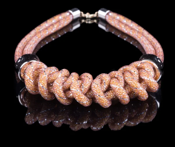 Brown Rope Necklace. on black background — Stock Photo, Image