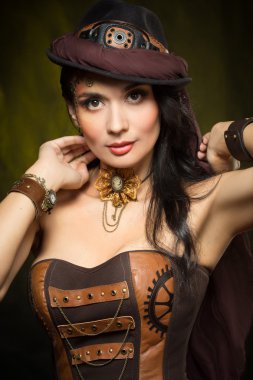 Bir güzel steampunk kadın portresi