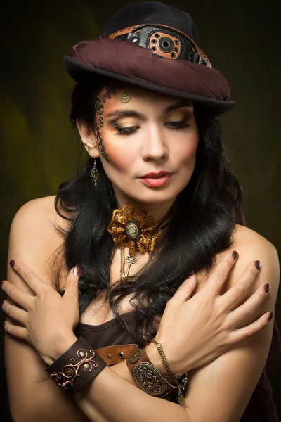 Portrait of a beautiful steampunk woman — Stock Photo, Image