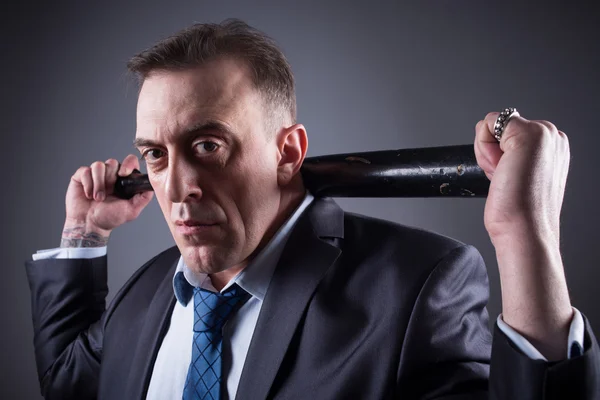 Male gangster with baseball bat — Stock Photo, Image