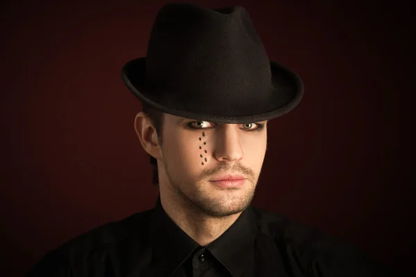 A young man  with  make  up and painted tears. — Stock Photo, Image