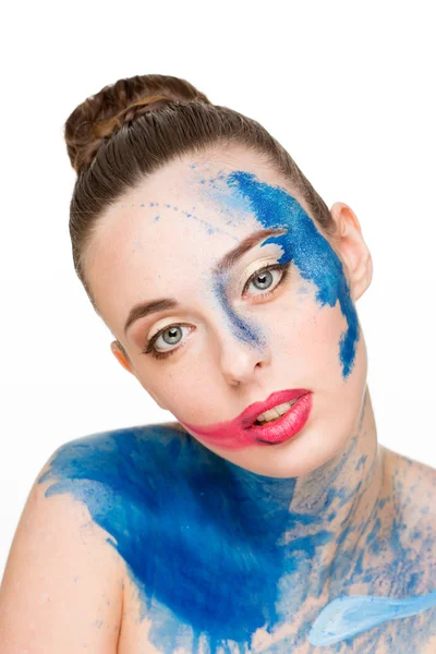Beautiful woman. make-up colour paint painting, — Stock Photo, Image