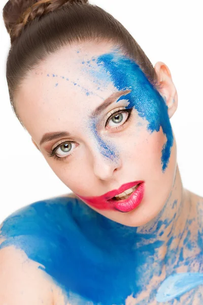 Beautiful woman. make-up colour paint painting, — Stock Photo, Image